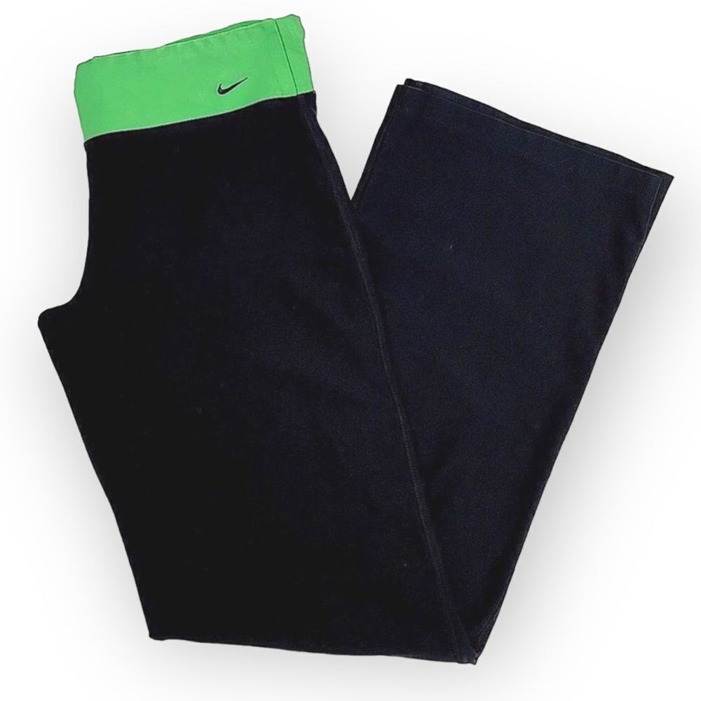 Nike Black/Green Wide Waistband Boot Cut Yoga Pants EUC Small - Picture 2 of 11